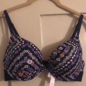 Pink floral navy underwire bra